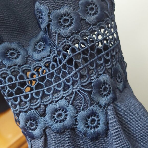 Eliza J- Blue Dress Cold Shoulder Bell Sleeve Exposed Zip Back Women's Size 12 - Picture 8 of 12